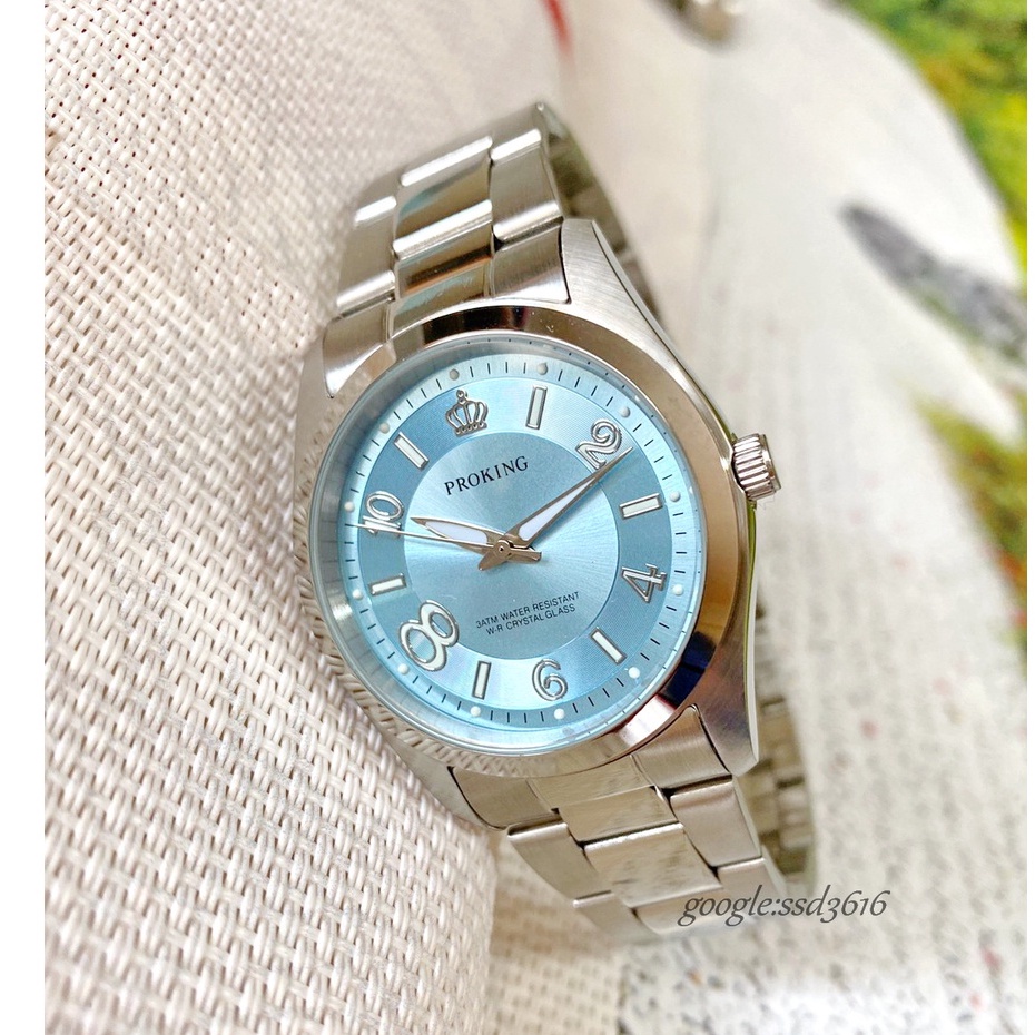 經緯度鐘錶 PROKING皇冠錶 日本機芯台灣品牌 品質優 女錶/粉彩面/不鏽鋼錶帶/強化玻璃/多彩可選 2035粉藍