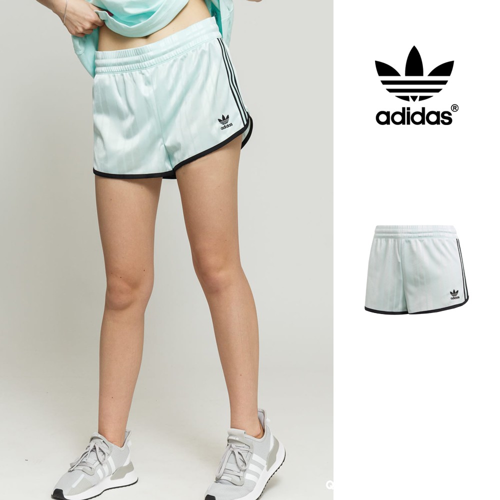 Adidas Originals 湖水綠 短褲 女款 運動 休閒 復古 鬆緊 熱褲 三條線 三葉草 DV0125