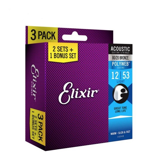 ELIXIR EXXF-16548  POLYWEB 厚包覆 黃銅木吉他套弦三包裝 12-53【敦煌樂器】