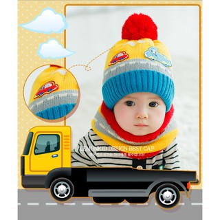 【韓風童品】(2件套)帽子+圍脖 Lemonkid針織小汽車寶寶帽子 兒童保暖帽子 保暖男女童帽
