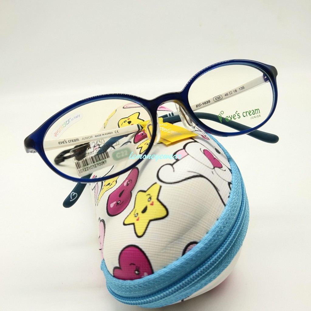✅ 👍兒童鏡框 👍[檸檬眼鏡] eye's cream  EC1035 C22 橢圓果凍藍搭配白色鏡腳