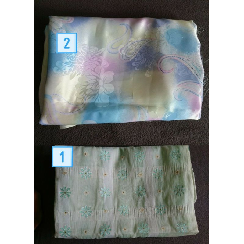 日本 緞面 布料 1)淡藍色粉紅花 2)淺綠色格子 刺繡 進口布料 洋裝 禮服 襯衫 套裝 桌布 拼布 布包 手工藝