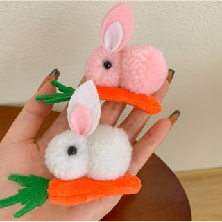 毛絨兔子愛上胡蘿蔔髮夾立體兔子吃蘿蔔bb夾 現貨