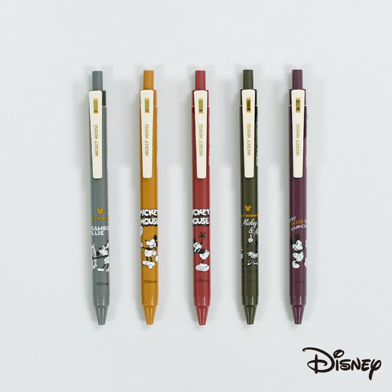 Disney 迪士尼 復古5色中性筆 米奇 米老鼠 組合 按壓原子筆 日記筆 手帳筆 簽字筆 文具 筆 LJ063