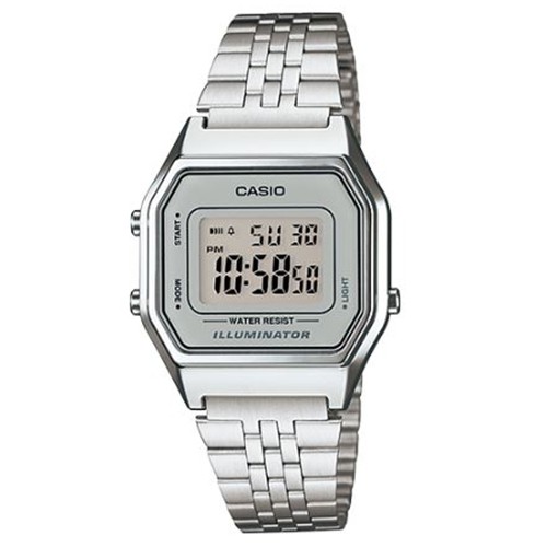 【CASIO】方格普普風不鏽鋼電子錶-灰框(LA-680WA-7)正版宏崑公司貨