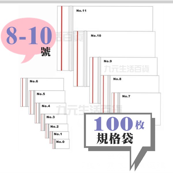 【九元】規格袋/100枚 (8號-12號) 夾鍊袋 夾鏈袋