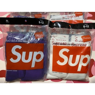 【𝗜𝗡𝗦𝗜𝗚𝗛𝗧_𝟵𝟰】Supreme x Hanes Crew Socks 白色/紫色長襪 襪子（單雙販售）