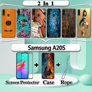 SAMSUNG 2 合 1 三星 A20S 手機殼帶鋼化玻璃曲面陶瓷螢幕保護膜音樂