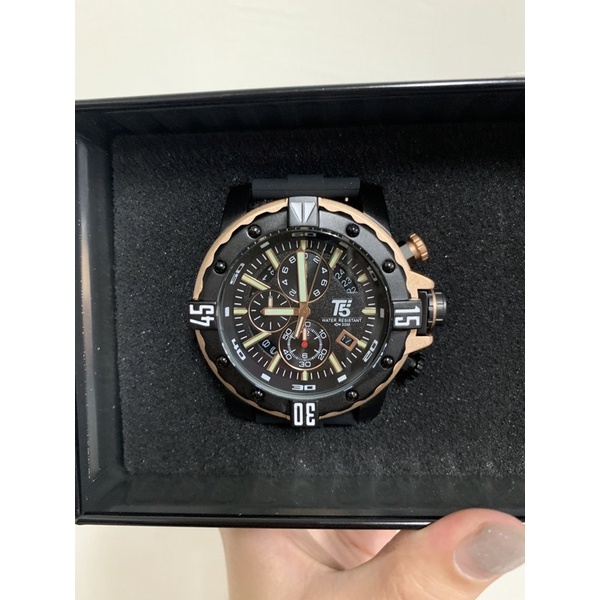 T5手錶 真三眼大錶徑男錶 黑色 H3757  計時碼錶