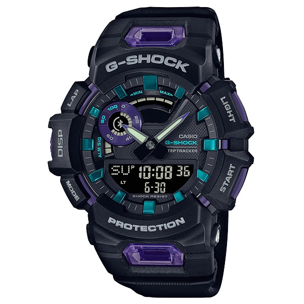 G-SHOCK G-SQUAD藍牙智慧連結自動時間調整 手機通知 步數追蹤雙顯電子錶（黑x紫）_ GBA-900-1A6