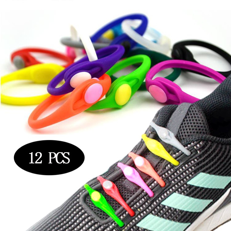 12 件/套懶人無繫帶彈性矽膠鞋帶鞋帶適用於運動鞋跑步鞋靴