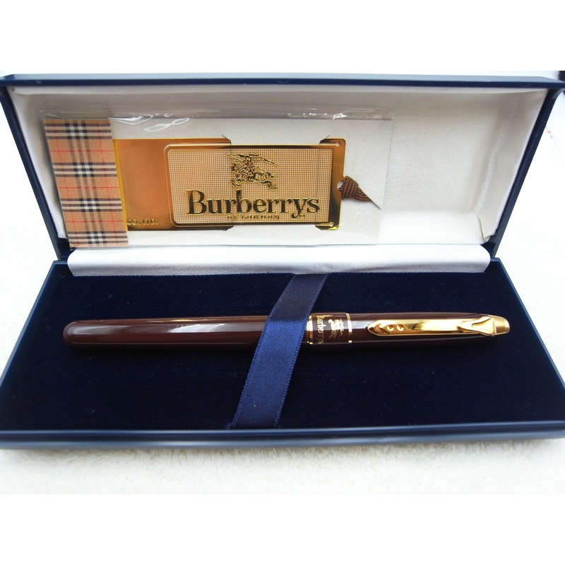 (美品、現貨)【Burberry 博柏利】 (日製)(F/鍍金尖)(金屬桿/咖啡色)-鋼筆