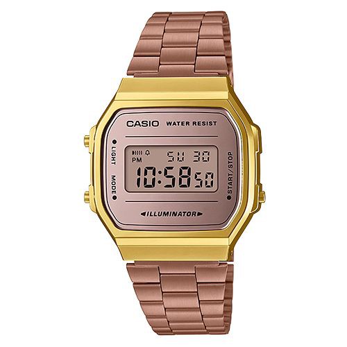 【CASIO】回到未來方款經典電子錶-玫瑰金x金框 (A-168WECM-5)正版宏崑公司貨