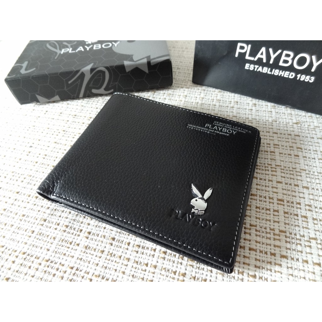 《正品PLAYBOY》黑色金屬LOGO皮夾Playboy皮夾男短夾男皮夾真皮皮夾情人節禮父親節禮生日禮男用皮夾