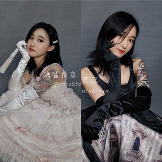 現貨在臺 貓熊繽雰 新娘歌德拍照長手套黑白色萬用COSPLAY超優雅的緞面手套 Lolita搭配能手裸穿遮肉復古感赫本
