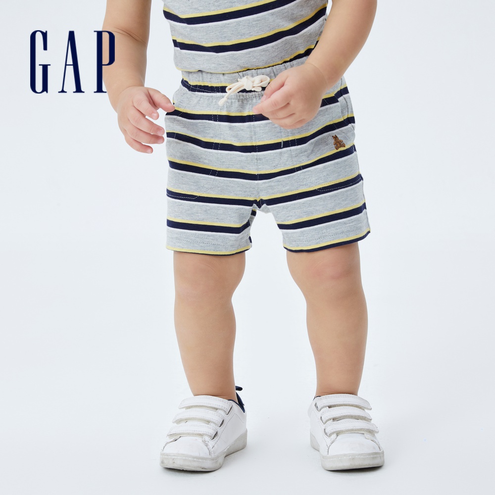 Gap 嬰兒裝 刺繡針織短褲 布萊納系列-灰色條紋(802300)
