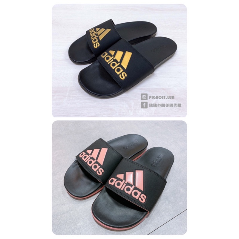 【豬豬老闆】ADIDAS ADILETTE 大LOGO 軟Q底 拖鞋 男女鞋 黑金 eg1850  黑粉 EG1866