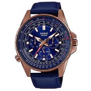 【CASIO】繁星點點三眼三針奇幻皮帶腕錶－尊爵藍 MTP-SW320RL-2A 台灣卡西歐保固一年