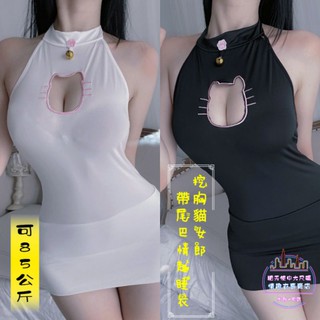 🈶現貨❤️肥天使❤️同樣衣服買好不買貴❤️大尺碼(85公斤)性感透視挖胸貓女郎帶尾巴情趣衣服 角色扮演 連身睡衣 大碼