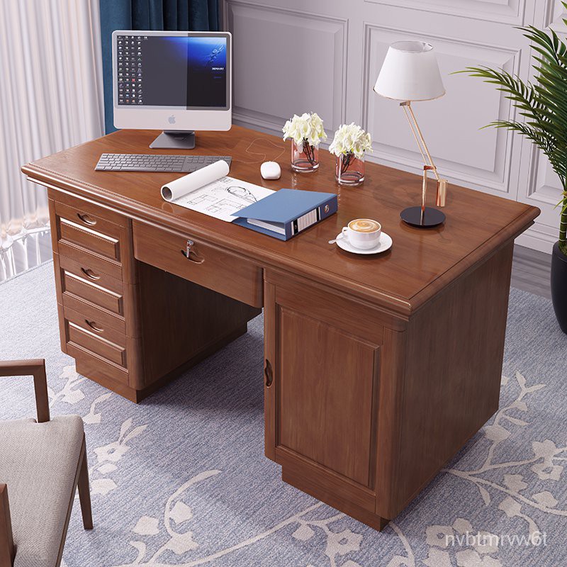 【工廠·免運】-中式實木電腦桌帶抽屜家用台式單人辦公桌寫字檯書桌1.2米1.4帶鎖-家具