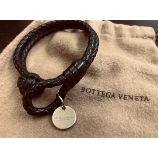 Bottega Veneta 經典雙圈手環 黑色編織全皮S號