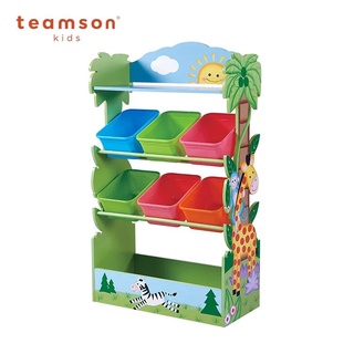 Teamson 叢林探險玩具4層收納架(附6個收納盒)