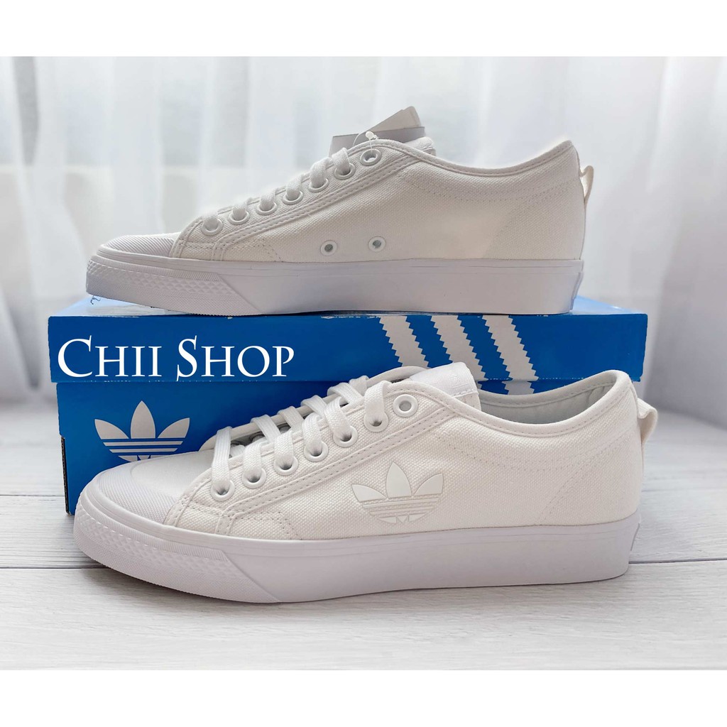 【CHII】adidas NIZZA Trefoil W  白色 帆布鞋 EF1879