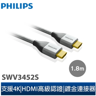 【Philips 飛利浦】1.8m 旗艦級HDMI 乙太網路傳輸線(SWV3452S/10)