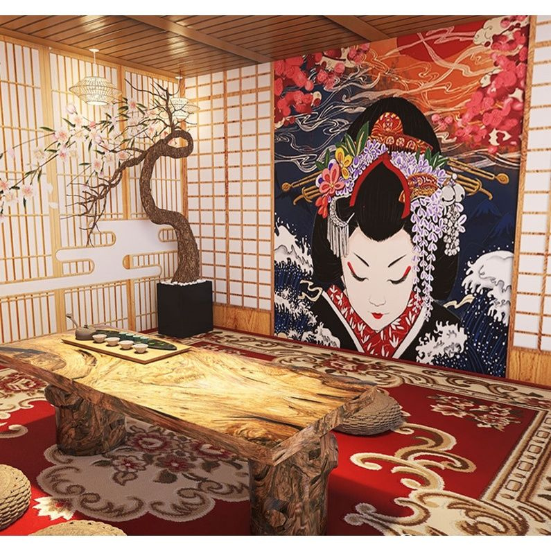 台灣現貨壁貼日式和服自拍館櫻花3d立體屏風墻紙主題餐廳壽司店電視背景 