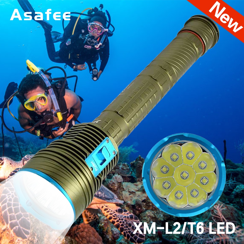 Asafee 8000LM DX9 功能強大的超亮 9x XM-L2 / T6 LED 潛水手電筒燈籠使用 18650