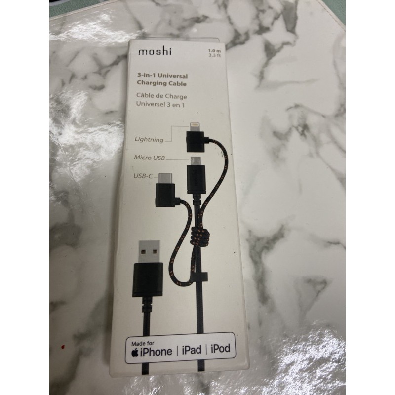 Moshi 3 合 1 強韌 編織 充電線 Lightning / USB-C / Micro USB