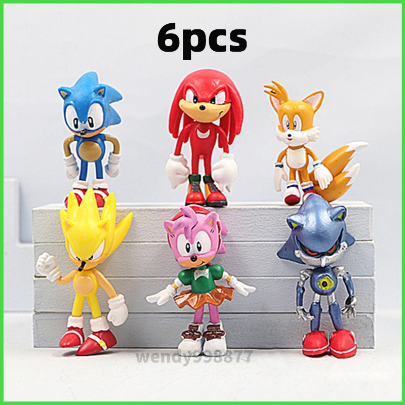 【快速出貨】6pcs 動漫音速小子刺猬索尼克 Pvc可動人偶公仔 Sonic The Hedgehog 兒童玩具