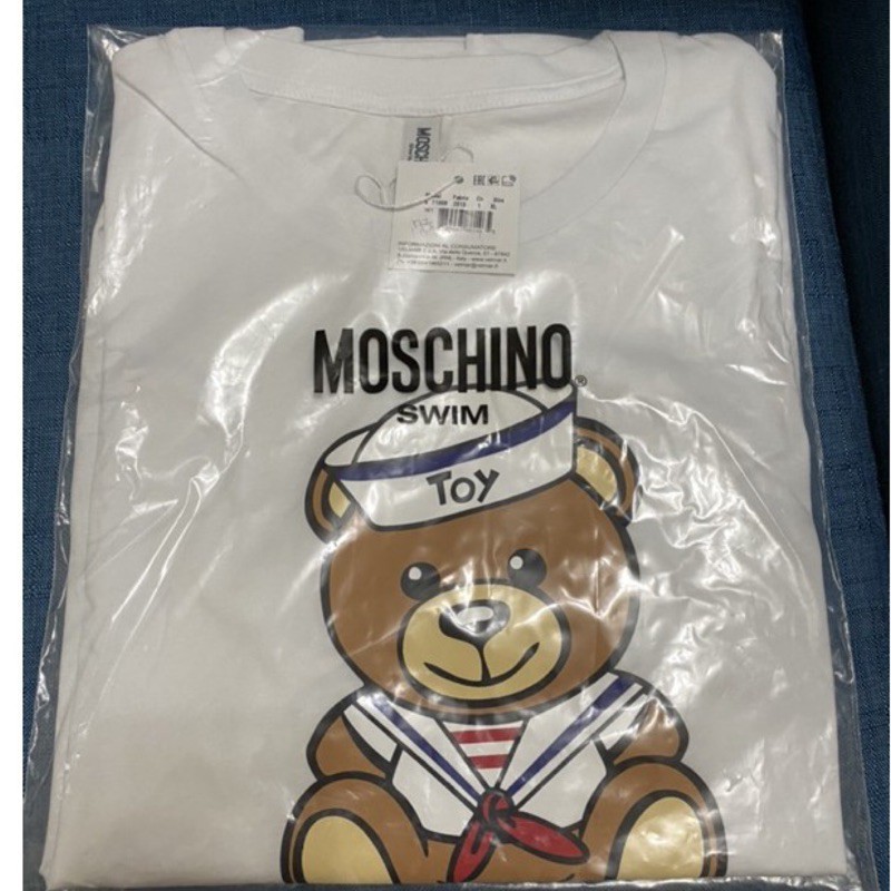 全新 Moschino 水手熊 熊熊 白色 T恤 上衣 白T 寬鬆 XL 短袖 大尺碼 保證真品 正品 歐洲帶回 長版衫