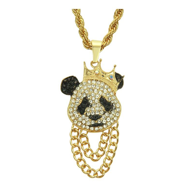 熱賣設計師嘻哈款熊貓鑲鑽項鍊黃金色 現貨 合金項鍊