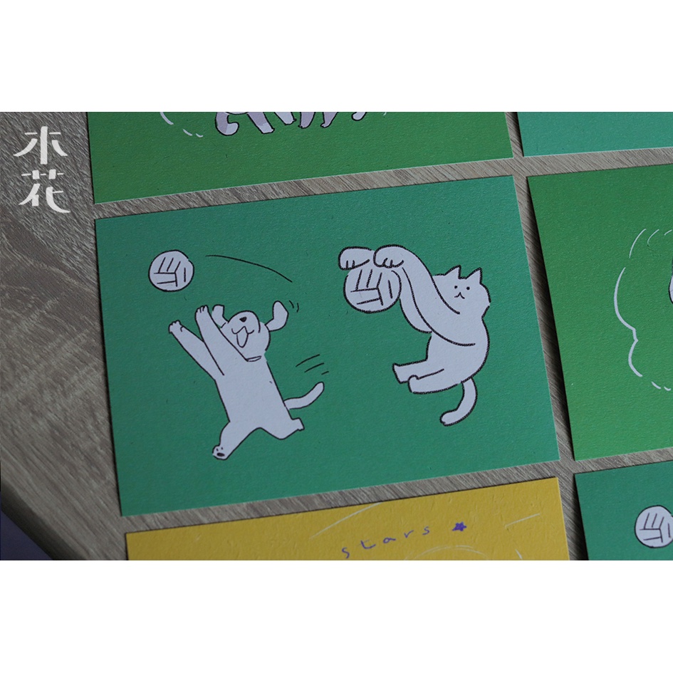 排球卡片（5入） 噴球狗狗與攔網貓貓 聖誕卡片 生日卡片