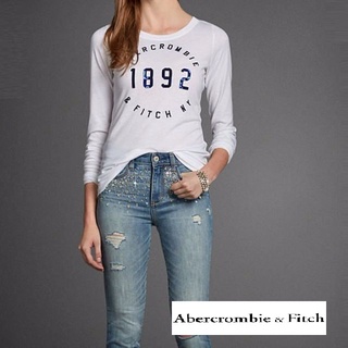 §上鉌嚴選 A&F Abercrombie&Fitch Elicia Shine Tee 閃亮亮立體珠珠長袖T-白色