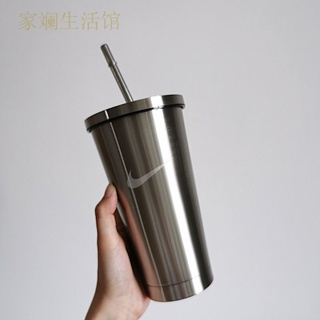 ins玻璃杯 不鏽鋼水杯 超大容量高顔值 耐熱玻璃 工業風不鏽鋼 保溫杯 運動水杯瑞幸咖啡水杯不銹鋼吸管杯-家斕生活館