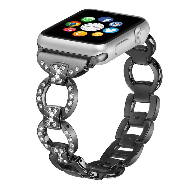 Apple Watch鏈式新款鑲鑽錶帶 蘋果1/2/3代錶帶 女金屬38mm/42mm智能拆卸watch