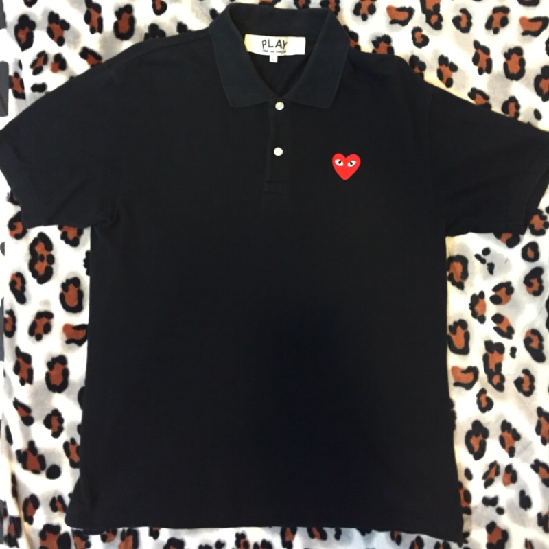 COMME des GARCONS CDG 川久保玲 POLO TEE 黑底紅心 2手 L號