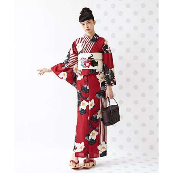日本全棉正統和服浴衣條紋打底芙蓉花顯高貴而可愛 蝦皮購物