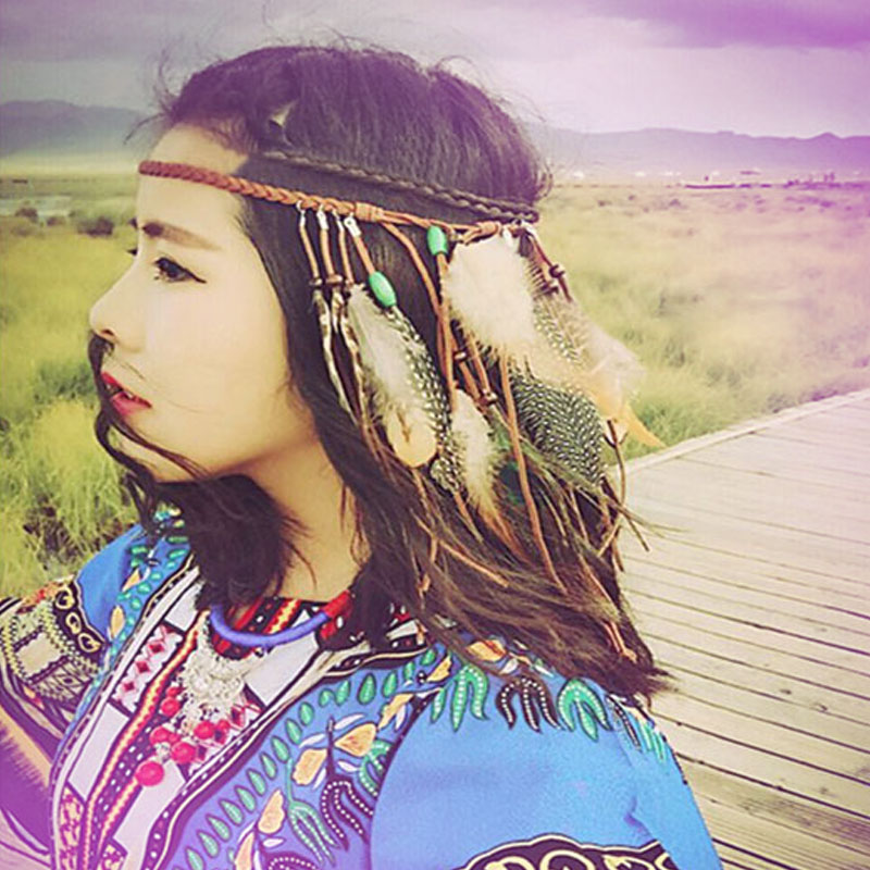 🎊熱銷波西米亞民族風頭飾部落旅遊頭繩印第安非洲羽毛髮帶 度假髮飾品
