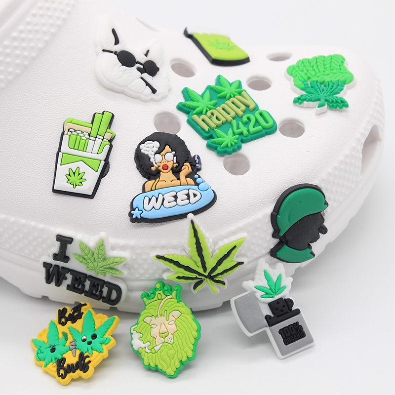 DIY 绿色叶子系列weed Crocs Jibbitz 卡駱馳洞洞鞋配飾卡通鞋花鞋扣