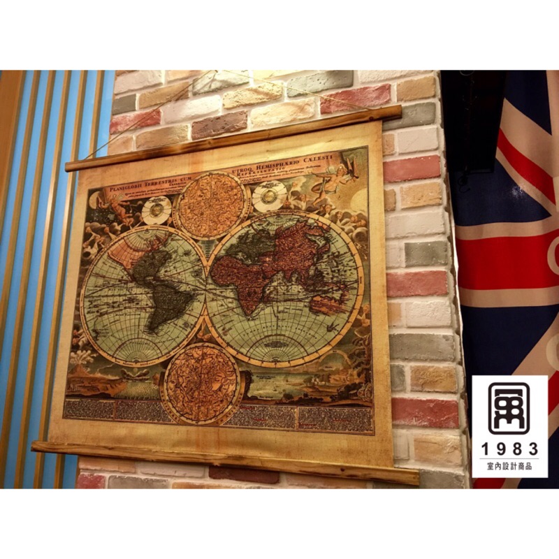 【台灣現貨】【免運費】美式復古工業風創意世界地圖麻布裝飾壁掛 99*66cm(布面）