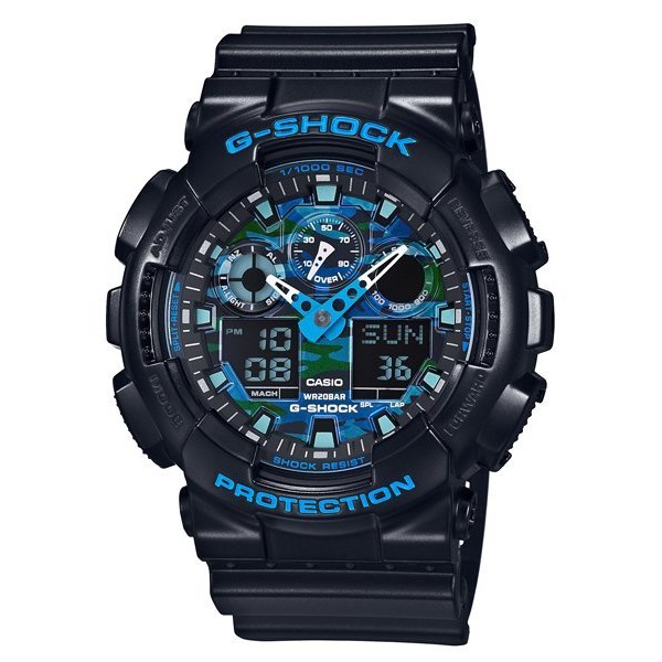 卡西歐G-SHOCK指針數位雙顯GA-110超人氣藍x黑酷設計51.2mm帥氣大錶徑（GA-100 CB -1A)