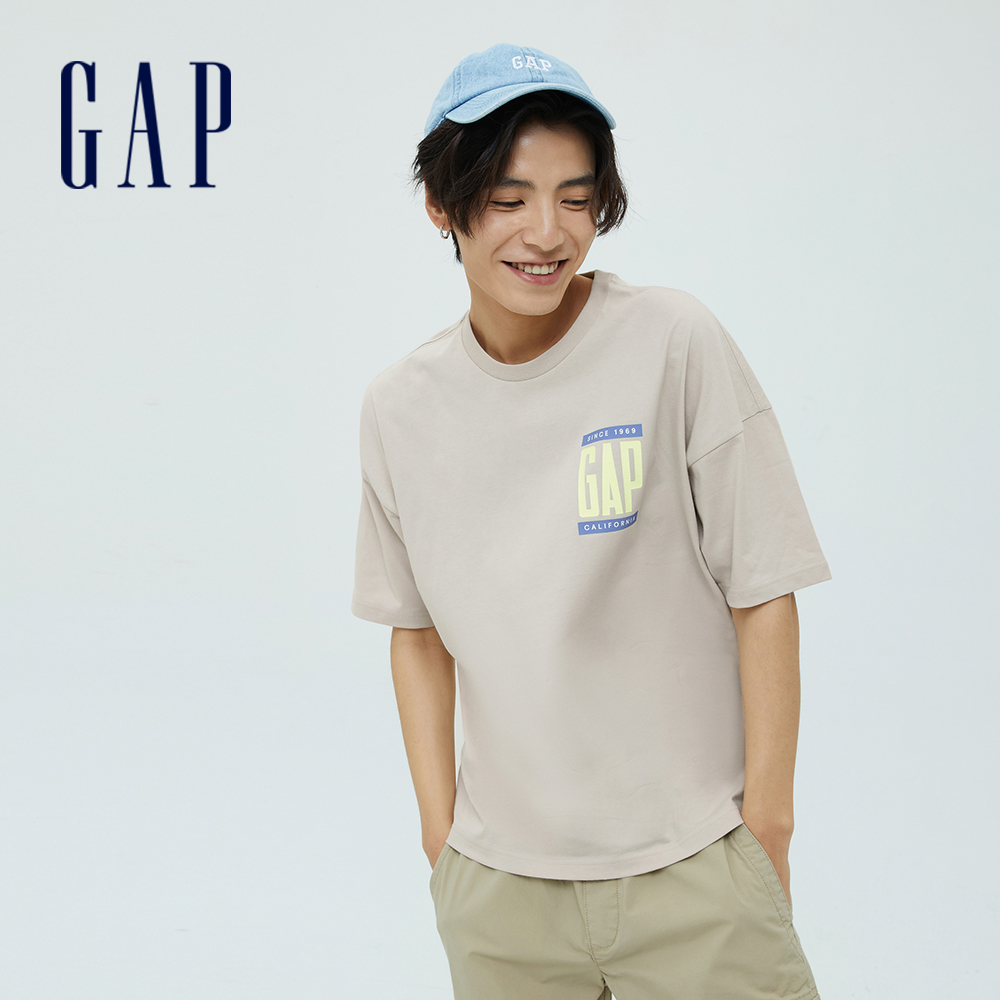Gap 男女同款 Logo寬鬆短袖T恤 厚磅密織親膚系列-灰白色(697713)