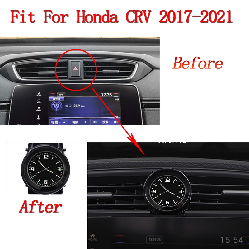 本田CRV 車載時鐘 Honda 5代CR-V創意夜光鐘錶 汽車擺件 雙閃警示燈改裝按鈕 改裝飾件 2017-2021