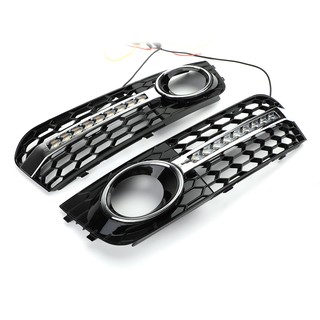 AUDI 專用前保桿霧燈框適用 A4 B8 2009-2011附日行燈帶流水型方向燈功能-極限超快感