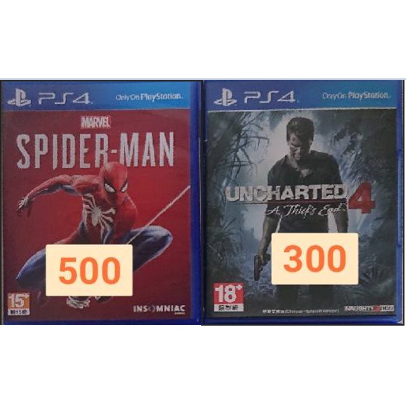 (PS4二手遊戲)蜘蛛人 $500+秘境探險4 $300
