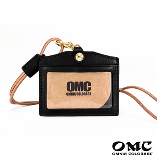 【OMC】職人通用義大利植鞣革橫式牛皮證件套悠遊卡套(黑色)