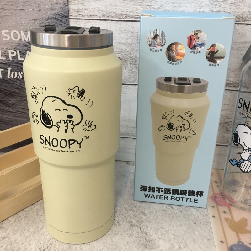 現貨 正版snoopy 吸管不鏽鋼杯史努比304不銹鋼杯400ml不鏽鋼杯隱藏式吸管杯彈扣吸管杯 蝦皮購物